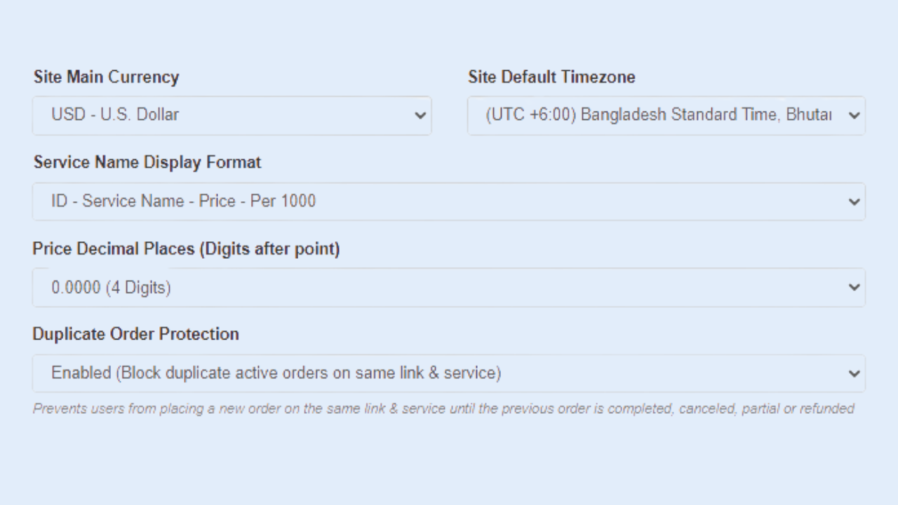 Site Configure Format Options