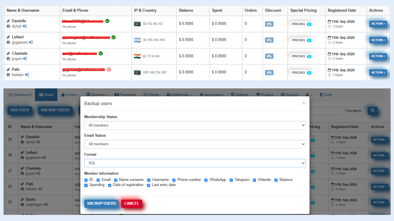 Client Information & Export